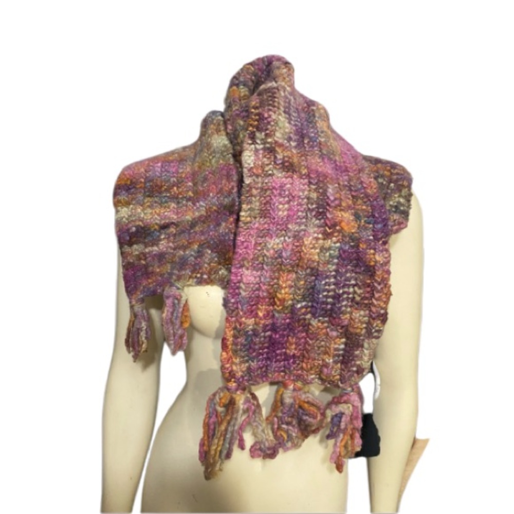 Handmade Extra Long Fringe Scarf Variegated Multicolor Crochet Knit Thick Chunky